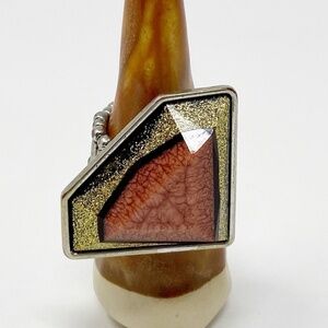 Large Coral + Gold shimmer stone ring